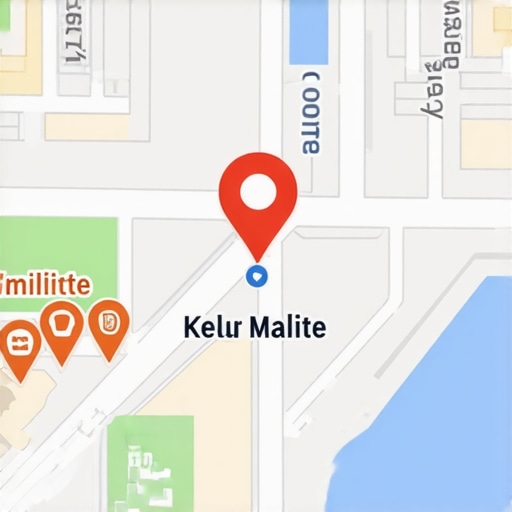 A visual map showing local SEO elements, schema markup, and geo-targeting icons.