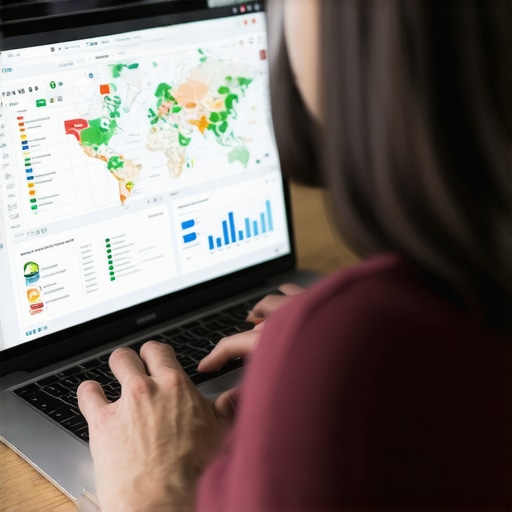 Person analyzing local SEO data with maps and charts on a laptop screen