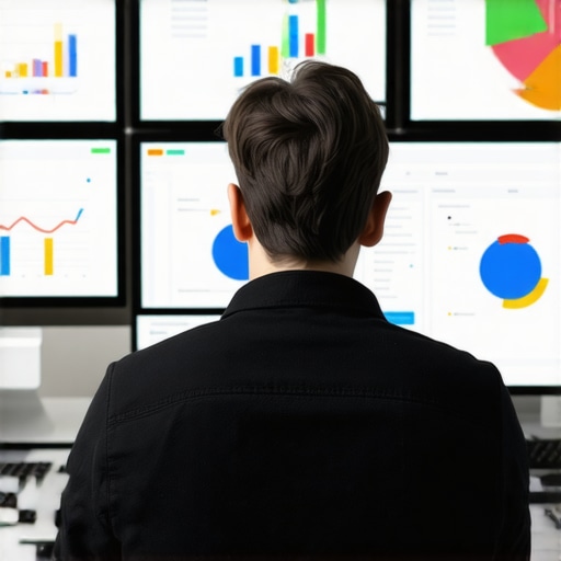 Person using computer with SEO dashboard on screen, managing local search rankings.