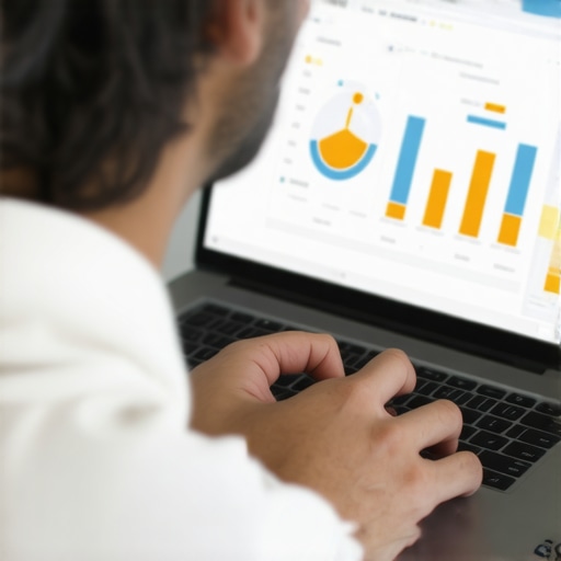 Using SEO Analytics Software for Local Search Maintenance Person analyzing local SEO data on a laptop with charts and graphs.