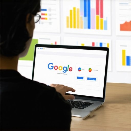 Person configuring local SEO automation tools on laptop for Google Business Profile.