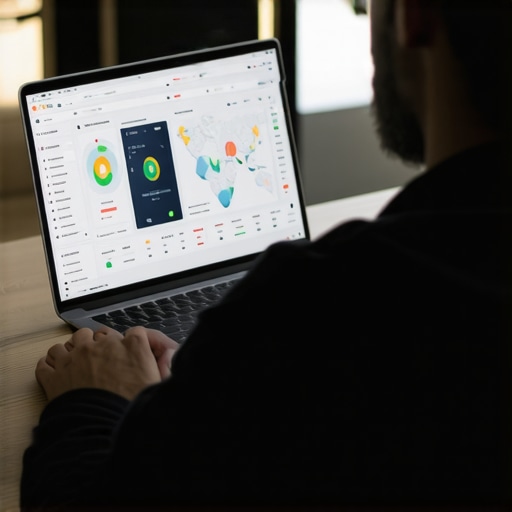 Using Maps Growth Software for Local SEO Person analyzing local search rankings and metrics on a computer screen with maps and graphs.