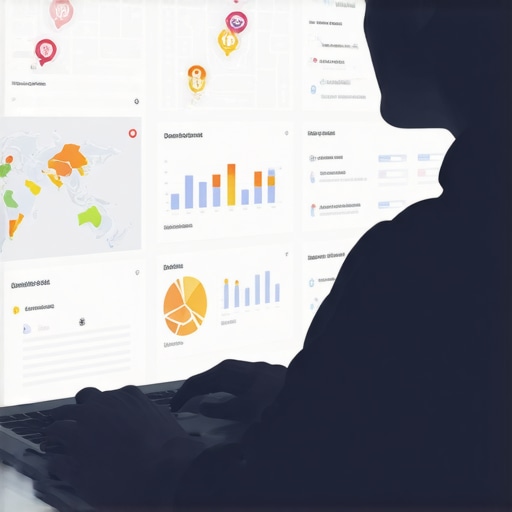 Person analyzing local SEO analytics on a computer with maps and charts.