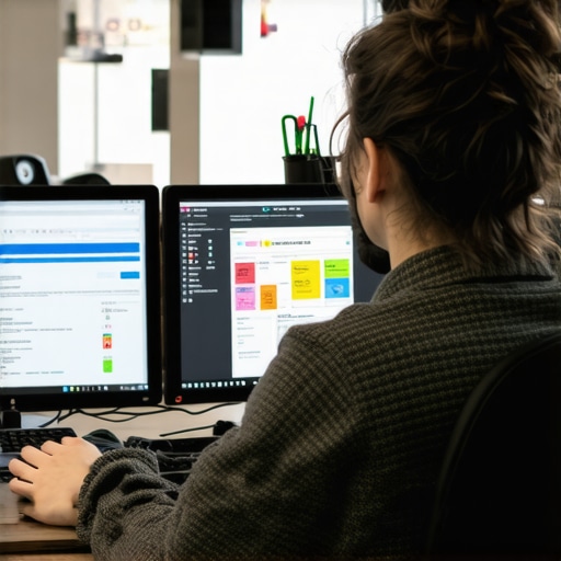 A marketer analyzing local SEO data on dual monitors