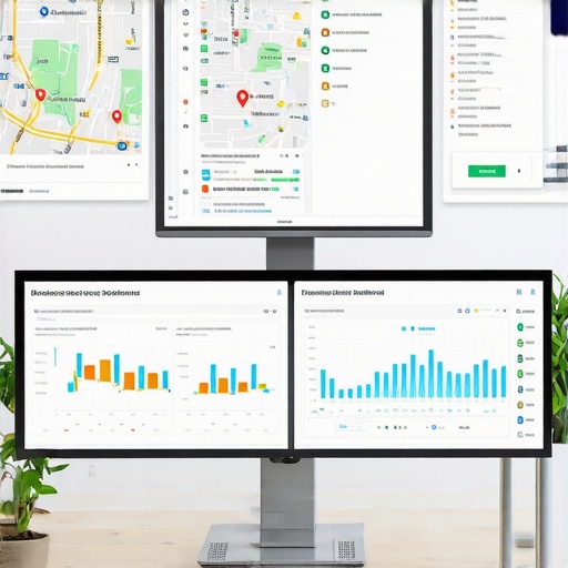 Optimized Local SEO Automation Tools in Action Workspace with screens showing local SEO dashboards and maps.